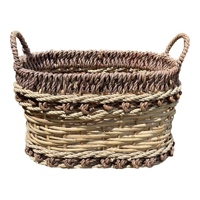 Large Double Handle Woven Bamboo Basket For Sale