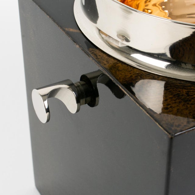 Metal Aldo Tura Lacquered Goatskin and Chrome Metal Ice Bucket For Sale - Image 7 of 13