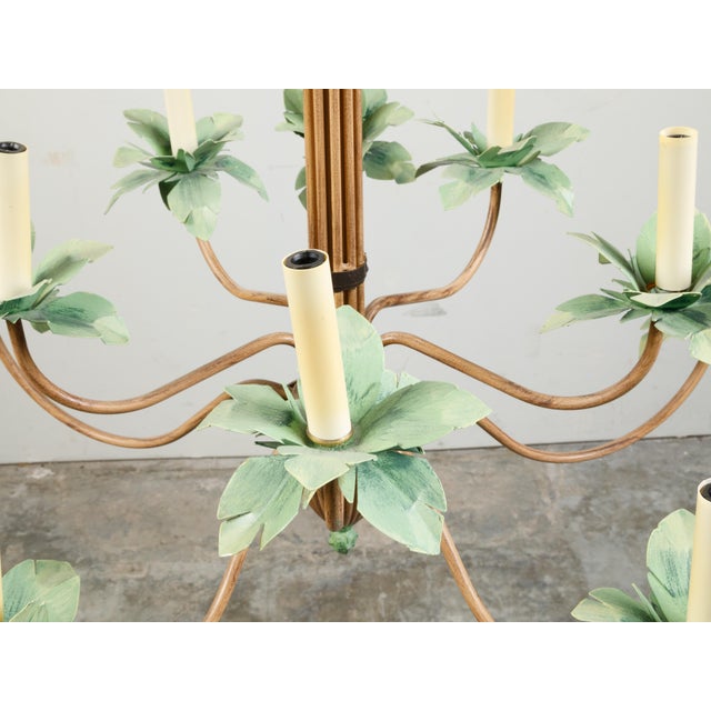 Mid 20th Century Mid-Century Modern Painted Tôle 10-Arm Palm Tree Light Fixture with Green Leaves For Sale - Image 4 of 10