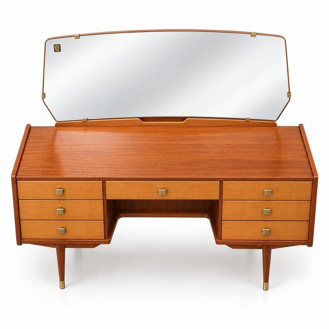 Mid 20th Century Vintage Dressing Table with Mirror Mid-Century Vanity (1950s/60s) For Sale - Image 5 of 7