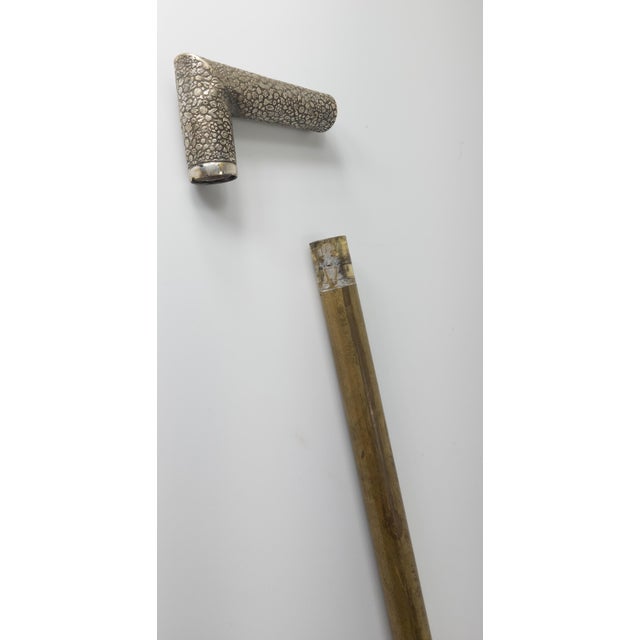 19th Century Silverplate and Brass Gadget Cane Walking Stick With