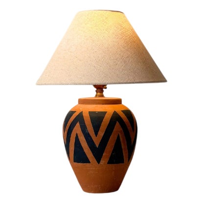 Painted Terracotta Chevron Lamp, France, 1980s For Sale