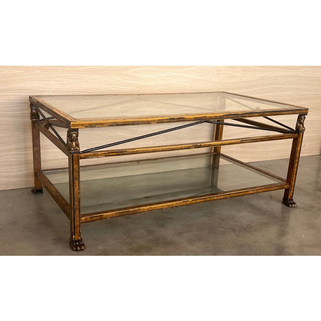 Midcentury Brown Metal Rectangular Coffee Table With Two Tier Glass 1970 For Sale - Image 4 of 9