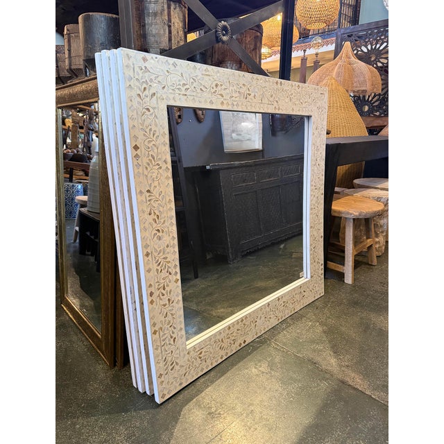 Traditional Vintage Mother of Pearl Inlay Square Mirror For Sale - Image 3 of 4