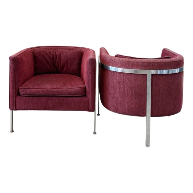 1970’s in the Style of Harvey Probber - A Pair of Chrome 3 Legged Arm Chairs For Sale