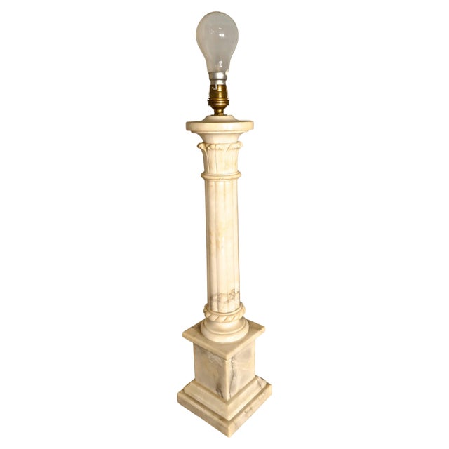 Large White Marble Corinthian Column Table Lamp, 1900s For Sale