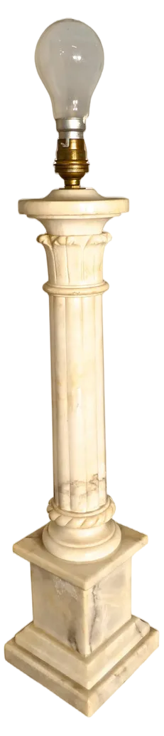 Large White Marble Corinthian Column Table Lamp, 1900s