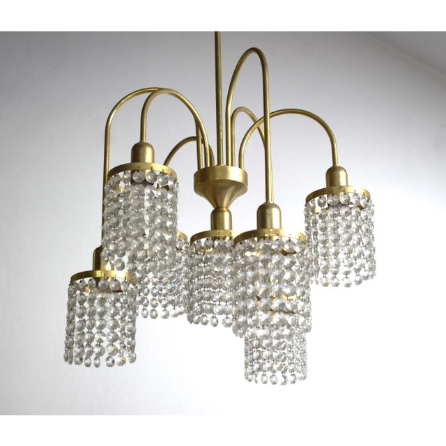 Metal Mid-Century Crystal Chandelier, 1960s For Sale - Image 7 of 8