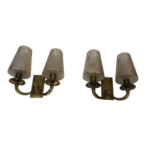 Art Deco Brass Wall Lights, French Work in the Style of Perzel, 1900's - A Pair