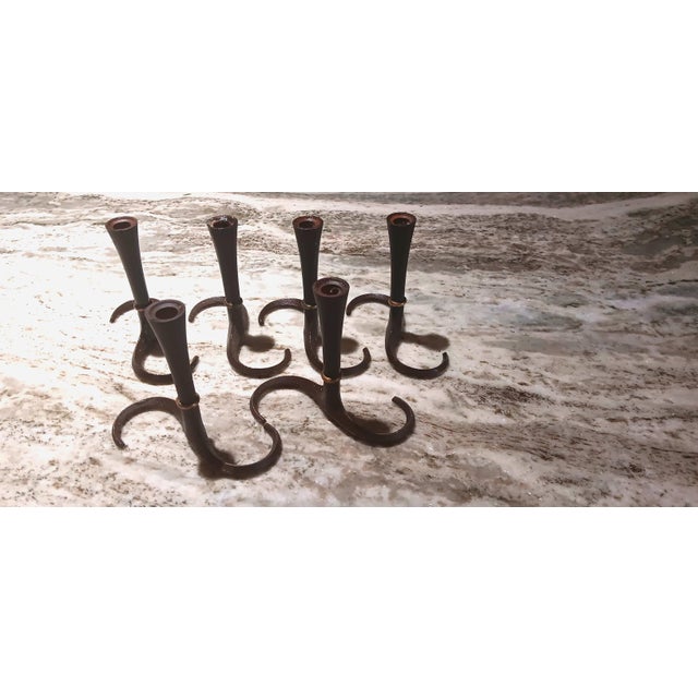 Set of 6 Jens Quistgaard wrought iron & brass candlestick holders for Danisk | J.H.Q Denmark | wear consistent with age +...