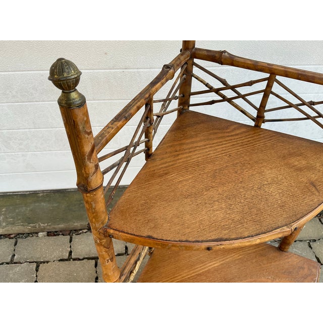 Tan Antique Bamboo Corner Étagère For Sale - Image 8 of 12