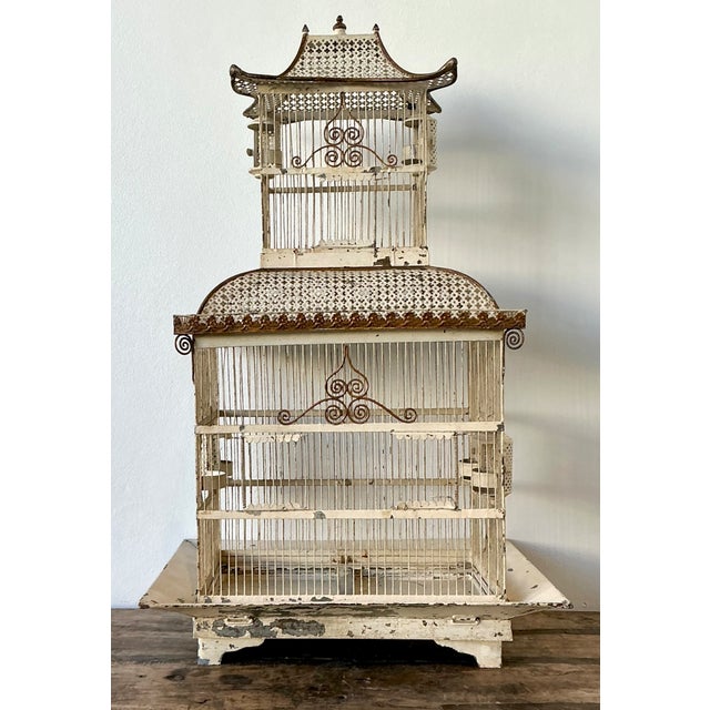 Vintage Distressed Chinoiserie Metal Birdcage For Sale In West Palm - Image 6 of 12
