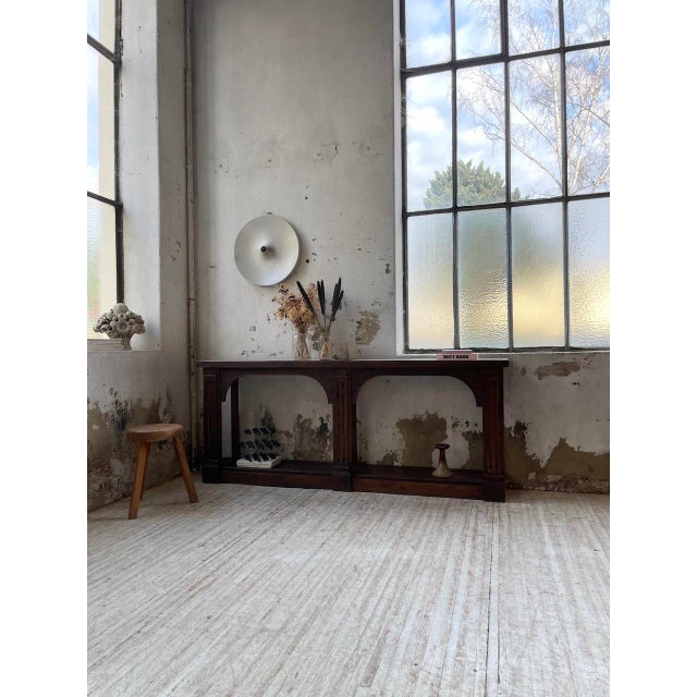 Antique oak console table with two integrated white marble tops. entirely restored by a cabinetmaker, it boasts beautiful...