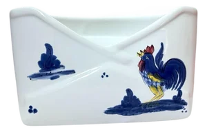 Late 20th Century Anna Maioliche Blue and White Rooster Ceramic Envelope Shaped Mail Holder, Made in Italy