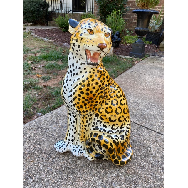Hollywood Regency Mid 20th Century Large Italian Ceramic Leopard For Sale - Image 3 of 13