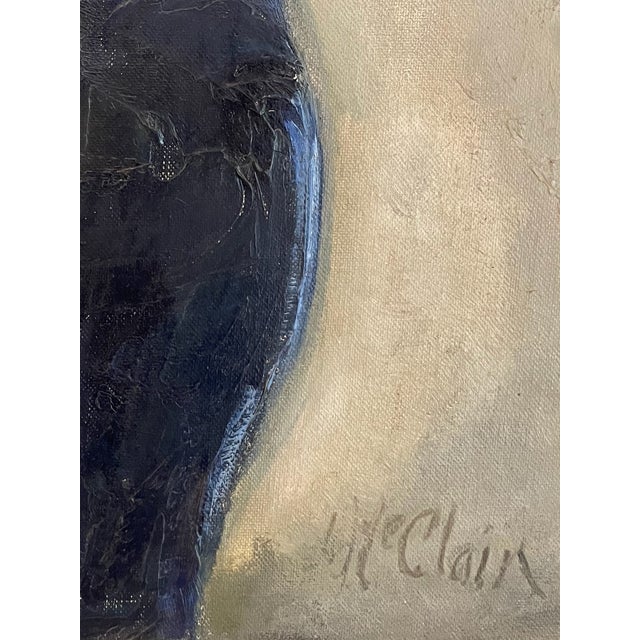 1950s Helen McClain Ojai California Still Life Calla Lily in Blue Pot Oil on Canvas Panel For Sale - Image 4 of 9