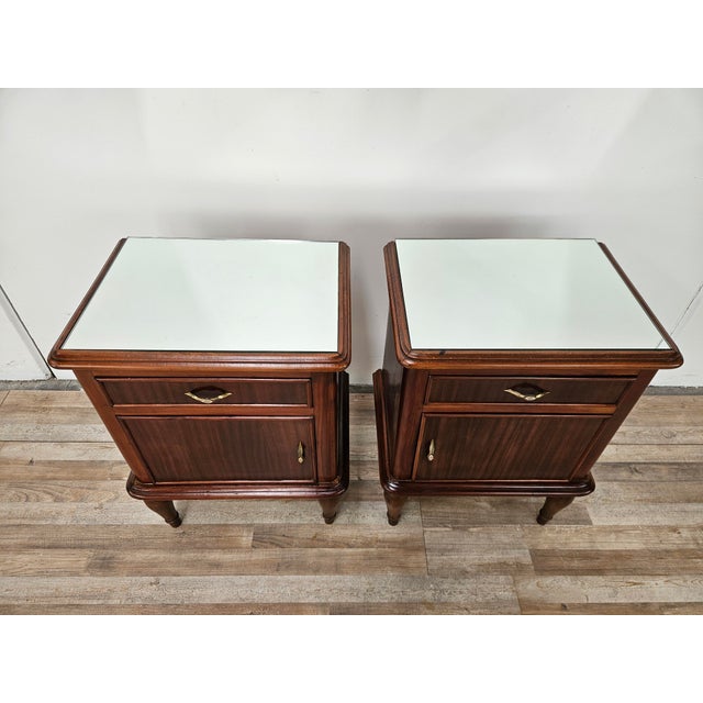 1950s Art Deco Bedside Tables with Mirrored Top, 1950, Set of 2 For Sale - Image 5 of 17