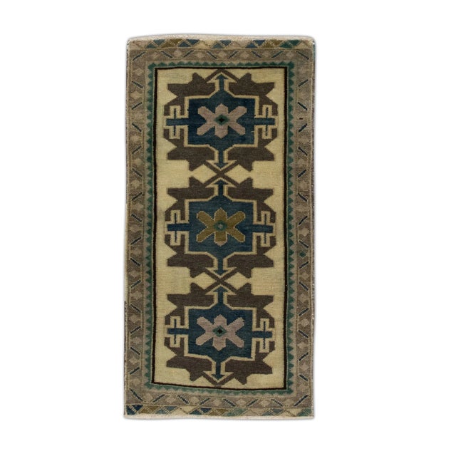 1960s 1960s Brown & Blue Vintage Turkish Mini Rug 1'8" X 3'2" For Sale - Image 5 of 5