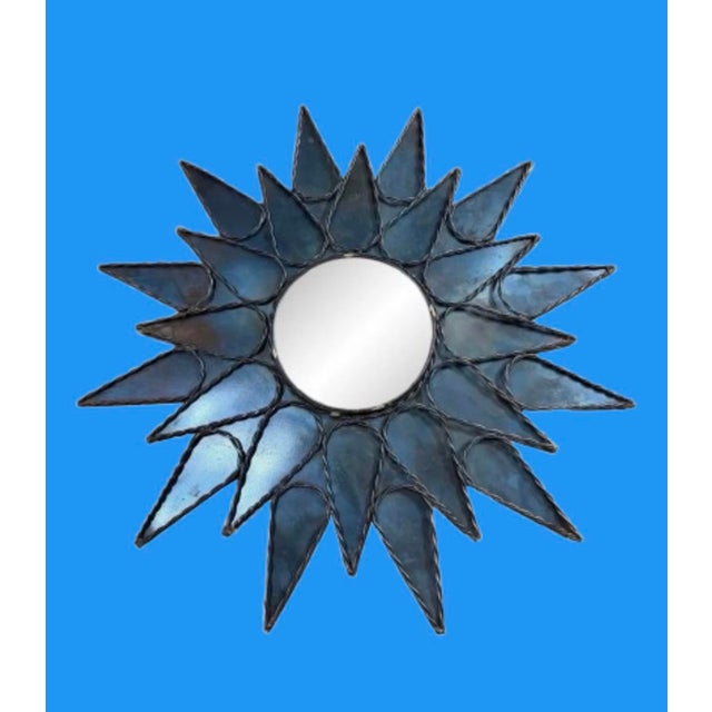 Ebony Mid 20th Century French Sunburst Brutalist Mirror in the Style of Line Vautrin For Sale - Image 8 of 11