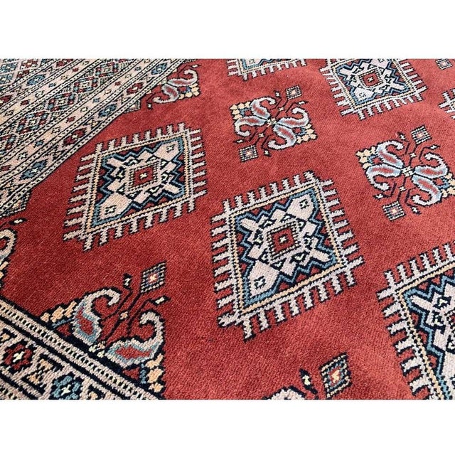 Authentic Hand Knotted Vintage Pakistani Bokhara Jhaldar Wool Area Rug 7.10 X 5.7 Ft For Sale - Image 14 of 14