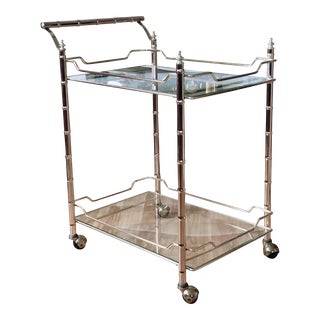 1960s Brass and Glass Faux Bamboo Regency Bar Cart For Sale