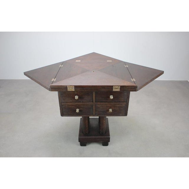 Antique English Quarter-Sawn Oak Envelope Games Table, 1900 For Sale - Image 16 of 18