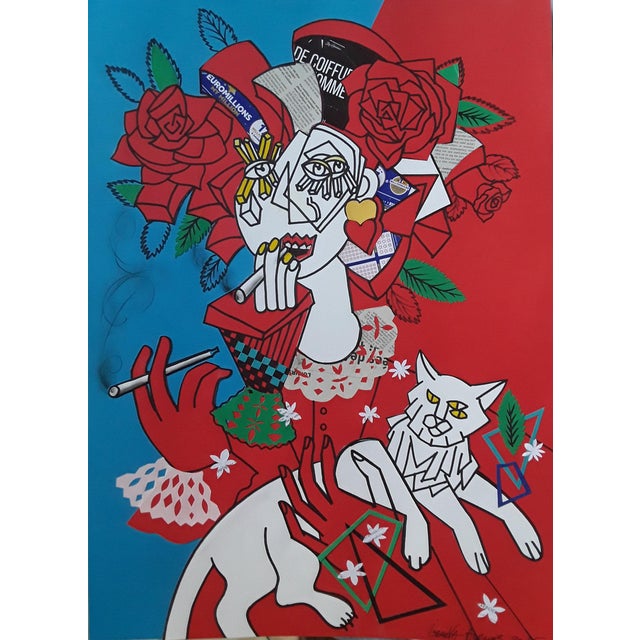 Issaeva-Agenos, Woman with Cat, 2019, Collage For Sale