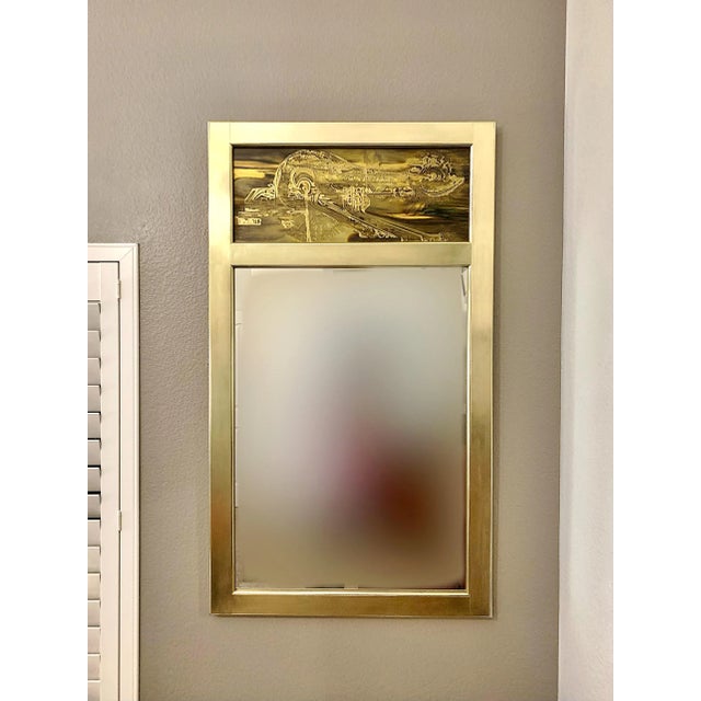 Striking vintage etched brass mirror designed by Bernard Rohn for Mastercraft, showcasing the sculptural, luxurious...