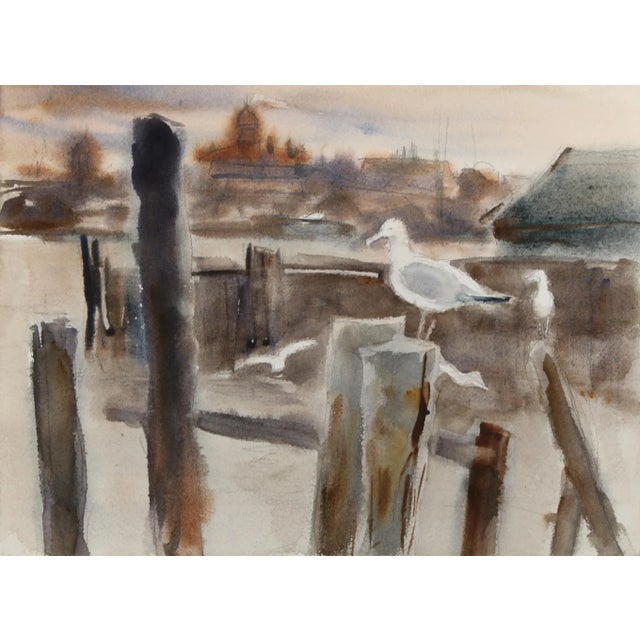 Figurative 1960s "Maine Seagull 38" Watercolor Painting by Eve Nethercott For Sale - Image 3 of 3