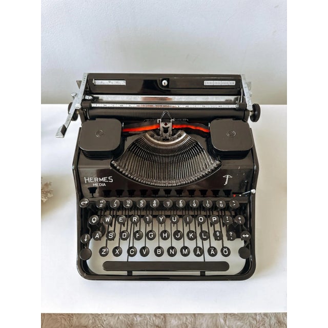 Vintage Hermes Media Black Typewriter from Paillard, 1940s For Sale - Image 14 of 16