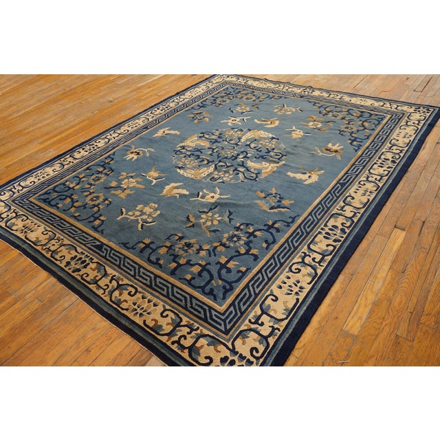 19th Century Majestic Blue and Ivory Color With Animalistic and Florid Design Antique Chinese Peking Rug For Sale - Image 5 of 12