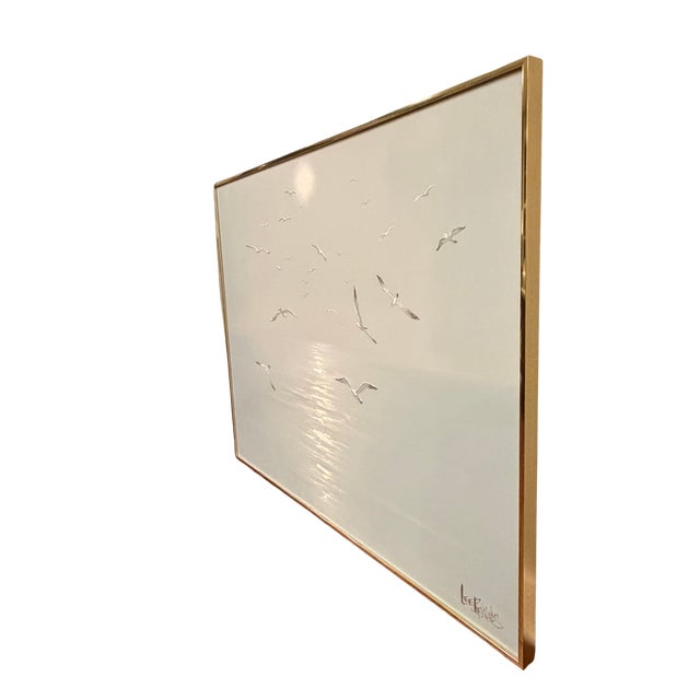 Lee Reynolds Vintage Lee Reynolds Vanguard Studios Seascape Oil Painting – Mid-Century Modern Coastal Seagulls Over Water, Large Framed Artwork For Sale - Image 4 of 8