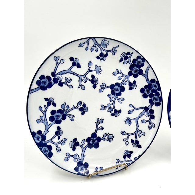 Japanese Early 21st Century Williams Sonoma Japanese Garden Cherry Blossom Blue and White Porcelain Plates - Set of 2 For Sale - Image 3 of 9