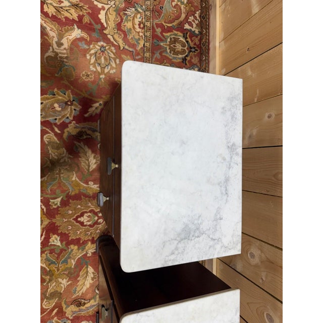 Art Deco Nightstands in Exotic Wood Veneer with Marble Tops, Set of 2 For Sale - Image 4 of 9
