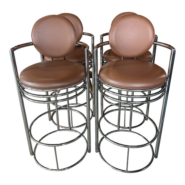 Vintage Set of 4 Dia Design Institute America Chrome Arm Barstools Stools For Sale