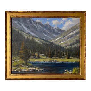 2001 Dan Young “Frying Pan Lake” Original Landscape Oil on Masonite Painting – Gilt Wood Framed For Sale