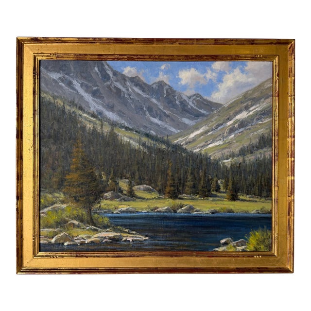 2001 Dan Young “Frying Pan Lake” Original Landscape Oil on Masonite Painting – Gilt Wood Framed For Sale
