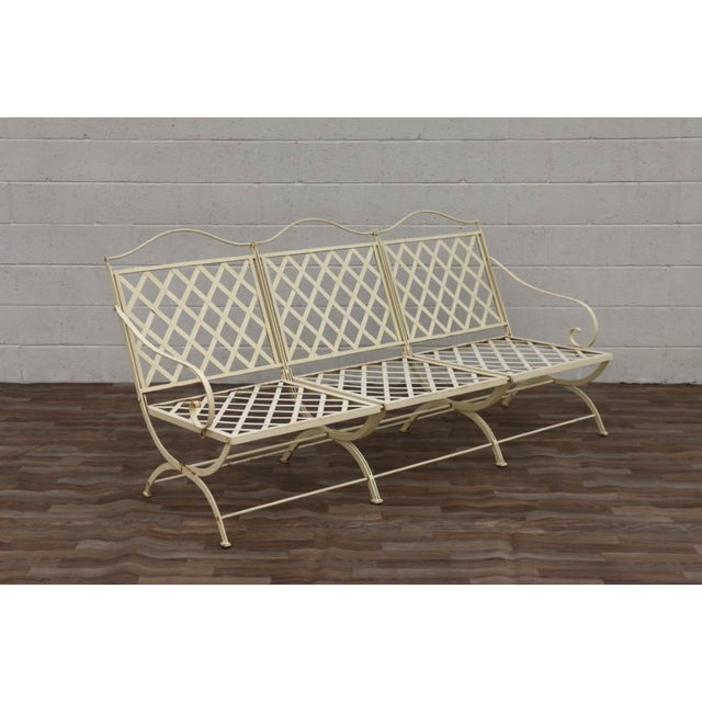 Vintage Hervé Baume French Wrought Iron Three-Seat Garden Sofa With Original Cushions, Circa 1970s For Sale - Image 13 of 18