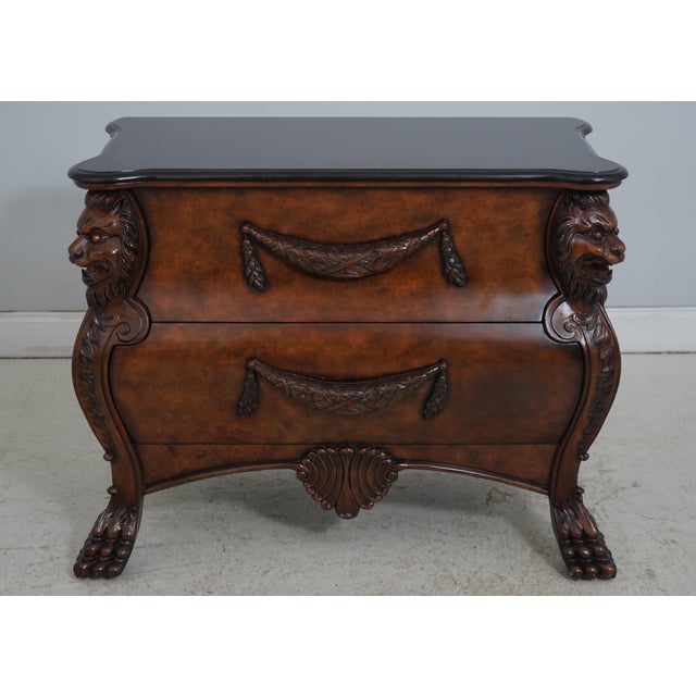 Age: Approx: 20 Years Old Details: Carved Lion Sides Black Marble Or Granite Top Walnut Finish Un-Marked As To Manufacture...