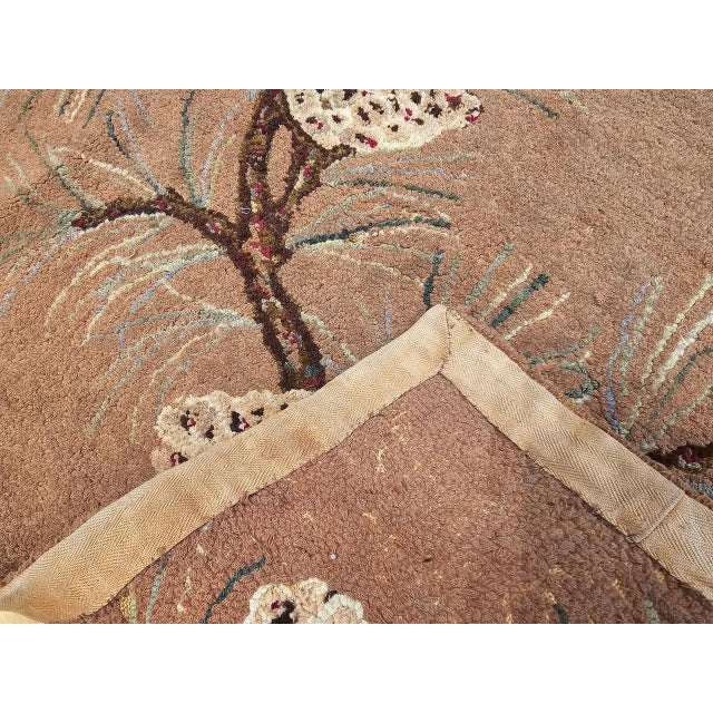 Textile Vintage American Hand Hooked Rug, Handwoven Moth Pattern, Folk Art Tapestry, 2x3 For Sale - Image 7 of 11
