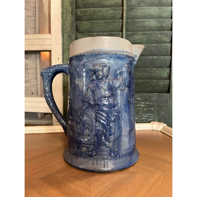 Rustic European Antique Blue Salt Glaze Flemish Jug For Sale - Image 3 of 7