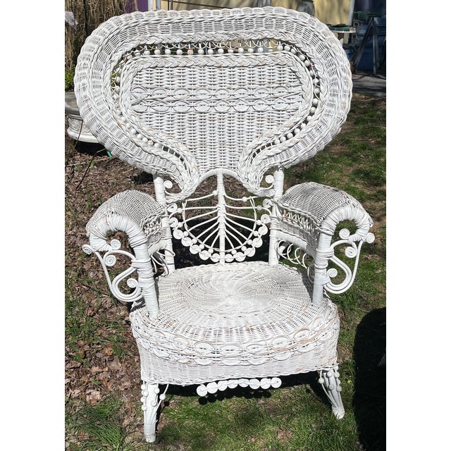 1899 Attributed to Heywood & Wakefield Wicker Loveseat, 2 Chairs and Cocktail Table Seating Group- 4 Pieces For Sale - Image 10 of 18