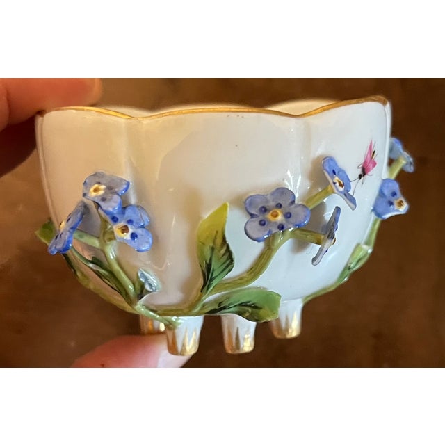 Antique Meissen Porcelain Tea Cup and Saucer With Applied Flowers and Hand Painted Insects For Sale - Image 10 of 12