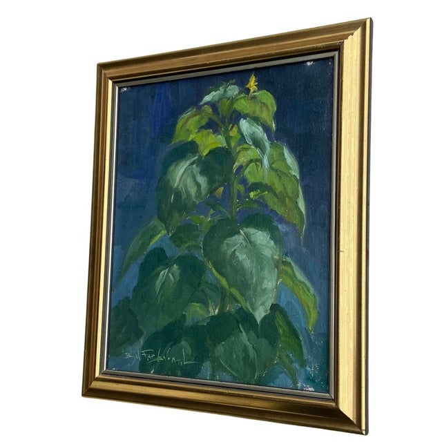Original oil painting, Sunflower by Connecticut artist Bill Fransworth 8 x 10 in canvas mounted on foam board in a gold...