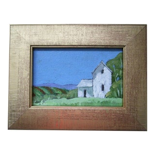 Hollister Farmhouse Framed Art 4x6 Lynne French California Landscape Painting For Sale