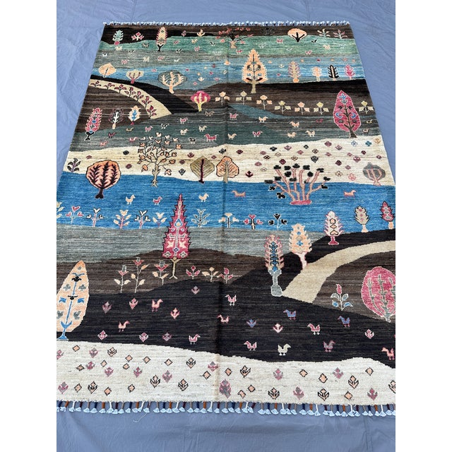 Textile Landscape Gabbeh Hand-Knotted Wool Rug - 7'9" X 5'9" For Sale - Image 7 of 15