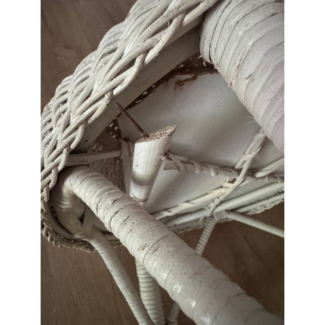 Vintage White Wicker Vanity Desk and Chair Set | Palm Beach Regency | Boho Chic For Sale - Image 10 of 11