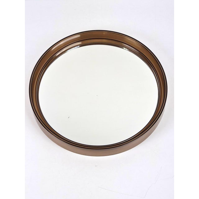 Vintage Round Smoked Brown Acrylic Mirror from Gilac, France, 1970s, in Flawless conditions. Designed 1970 to 1979 This...