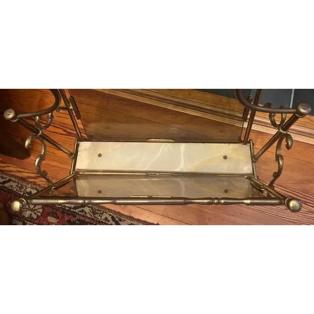 Metal 1960s Mid-Century Modern Brass, Smoked Glass & Onyx Magazine Rack in the Manner of Maison Bagues. For Sale - Image 7 of 10