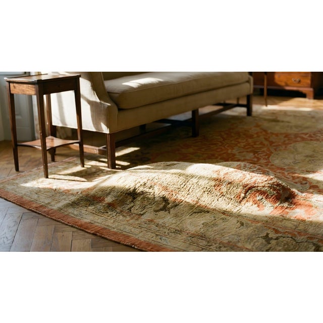 1890s Salmon Camel Medallion Traditional Antique N. Indian Amritsar Rug 11' X 17'2" Handknotted Wool Carpet For Sale - Image 9 of 11